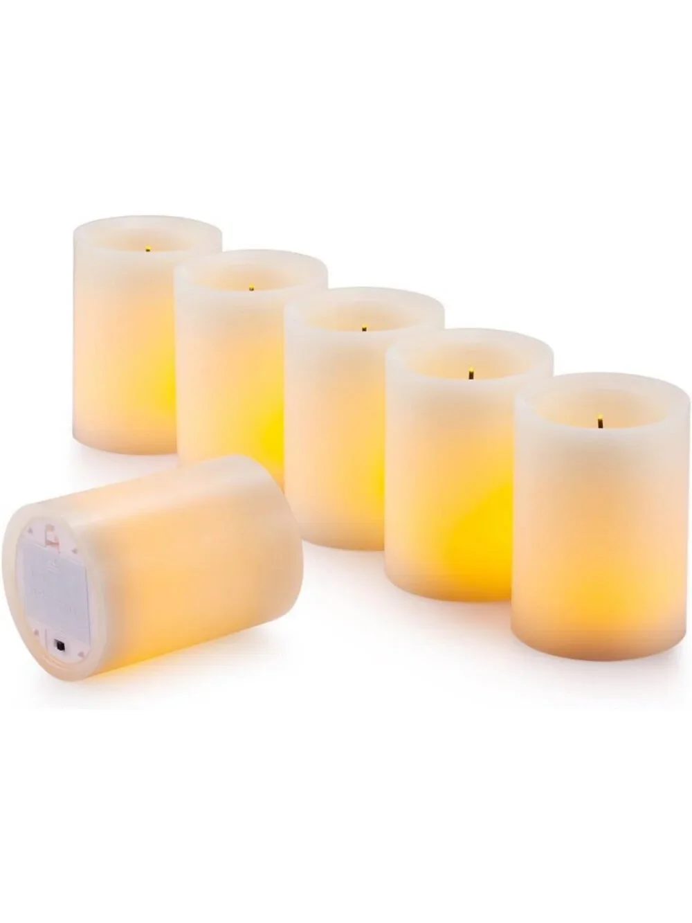Set of 6 Ivory Flameless LED Pillar Candles with Remote & Timer - Real Wax